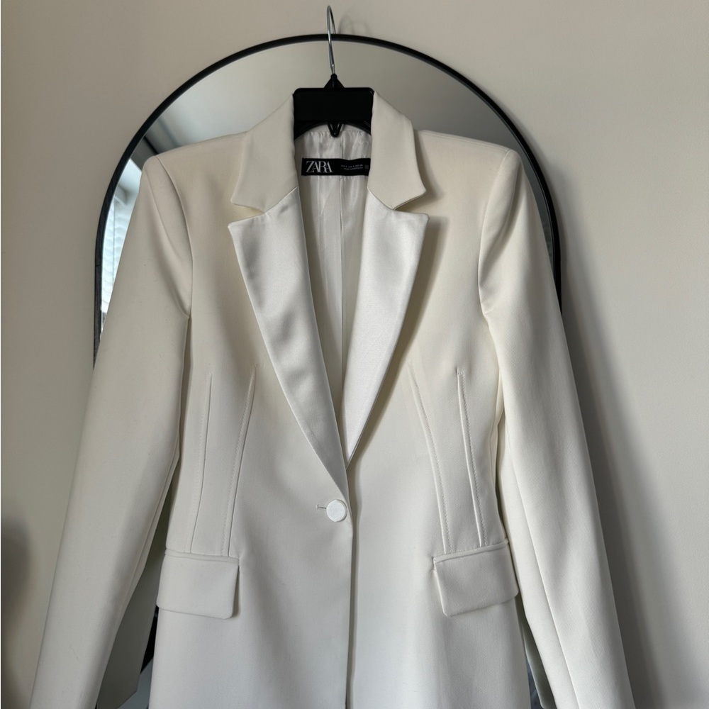 NWOT Zara White Tuxedo Jacket - Picture 4 of 13